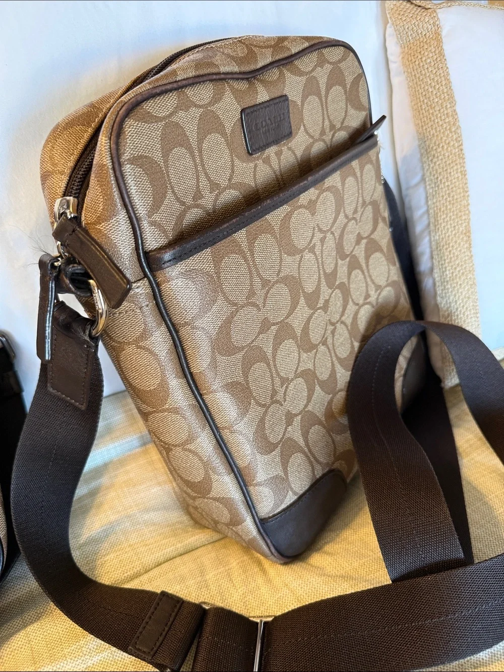 Coach Brown Signature Canvas Laptop Messenger and Crossbody Set